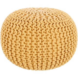 20" x 14" Hermosa Mustard Yellow H Crafted Cotton Round Pouf Ottoman ...